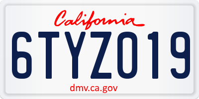 CA license plate 6TYZ019
