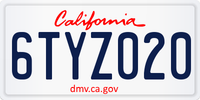 CA license plate 6TYZ020