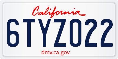 CA license plate 6TYZ022