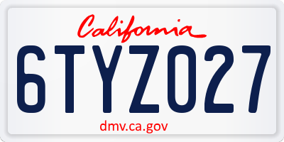 CA license plate 6TYZ027