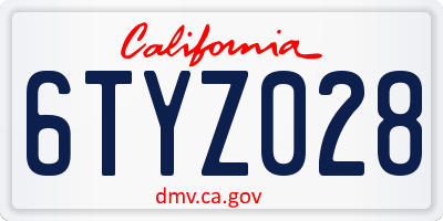 CA license plate 6TYZ028