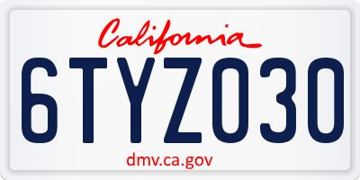 CA license plate 6TYZ030