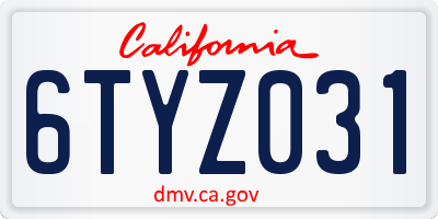 CA license plate 6TYZ031