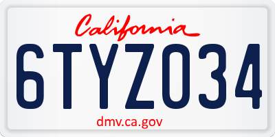CA license plate 6TYZ034