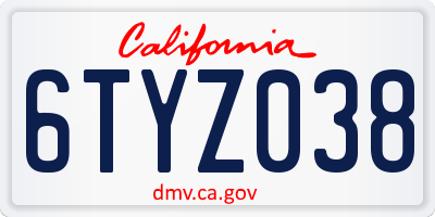 CA license plate 6TYZ038