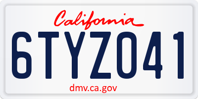 CA license plate 6TYZ041