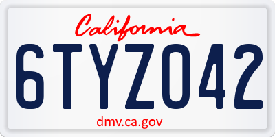 CA license plate 6TYZ042