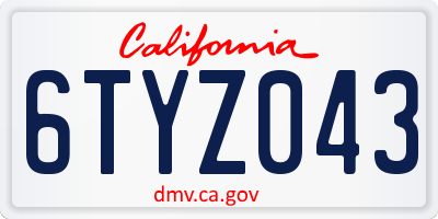 CA license plate 6TYZ043