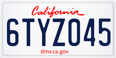CA license plate 6TYZ045