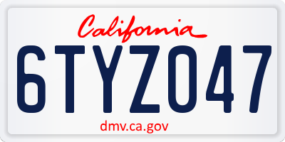 CA license plate 6TYZ047