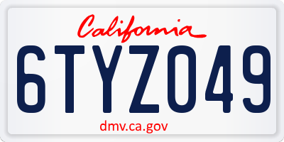 CA license plate 6TYZ049
