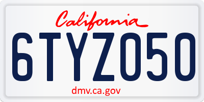 CA license plate 6TYZ050