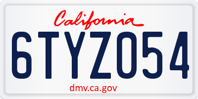 CA license plate 6TYZ054