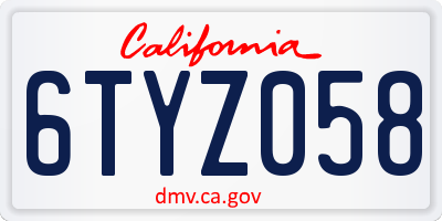CA license plate 6TYZ058