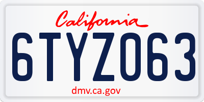 CA license plate 6TYZ063