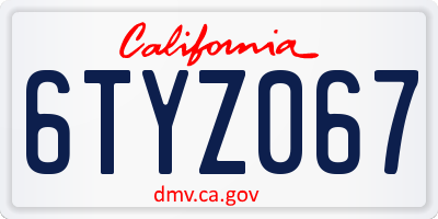 CA license plate 6TYZ067