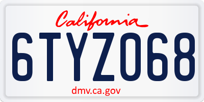 CA license plate 6TYZ068