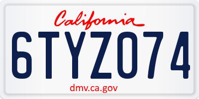 CA license plate 6TYZ074