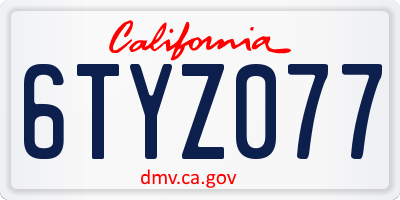 CA license plate 6TYZ077