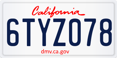CA license plate 6TYZ078