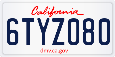 CA license plate 6TYZ080