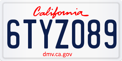 CA license plate 6TYZ089