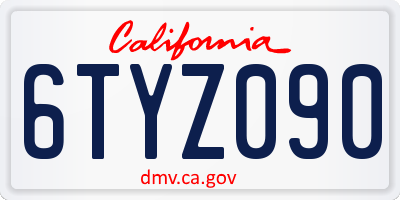 CA license plate 6TYZ090