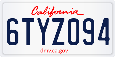 CA license plate 6TYZ094