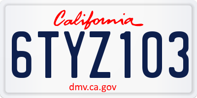 CA license plate 6TYZ103
