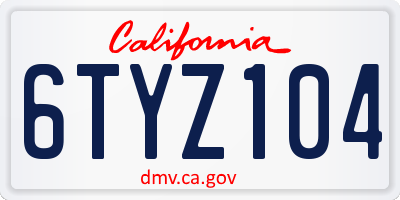 CA license plate 6TYZ104