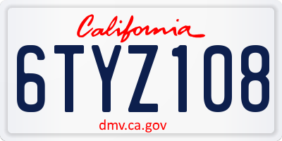 CA license plate 6TYZ108