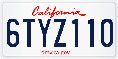 CA license plate 6TYZ110