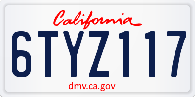 CA license plate 6TYZ117