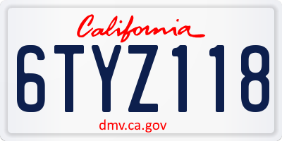 CA license plate 6TYZ118