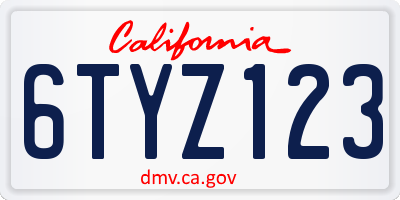 CA license plate 6TYZ123