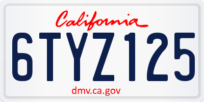 CA license plate 6TYZ125