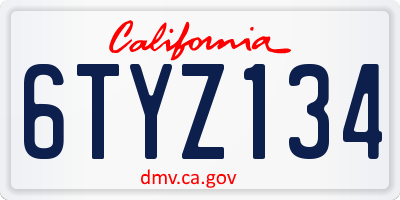 CA license plate 6TYZ134