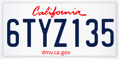 CA license plate 6TYZ135