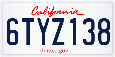 CA license plate 6TYZ138