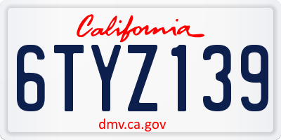 CA license plate 6TYZ139