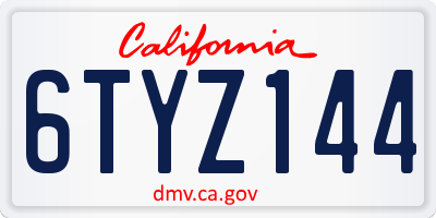 CA license plate 6TYZ144