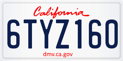 CA license plate 6TYZ160