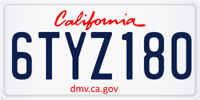 CA license plate 6TYZ180