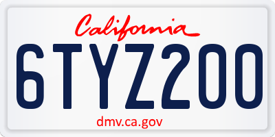 CA license plate 6TYZ200