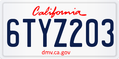 CA license plate 6TYZ203