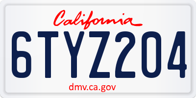 CA license plate 6TYZ204