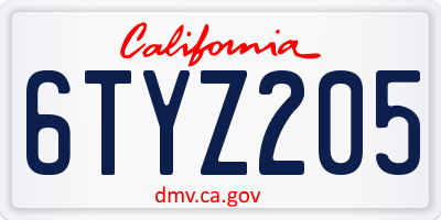 CA license plate 6TYZ205