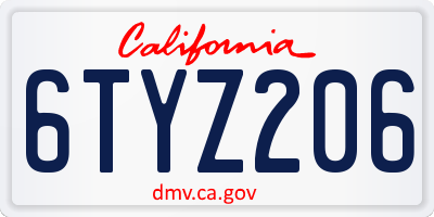 CA license plate 6TYZ206