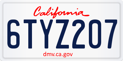 CA license plate 6TYZ207