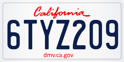 CA license plate 6TYZ209